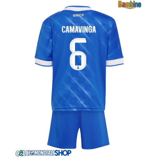 Maglie da calcio Real Madrid Eduardo Camavinga #6 Terza Maglia Bambino 2025-26 Manica Corta + Pantaloni corti)